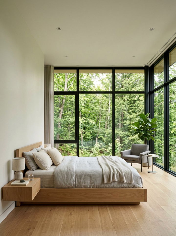 Floor To Ceiling Windows Forest View - 30 forest bedroom ideas