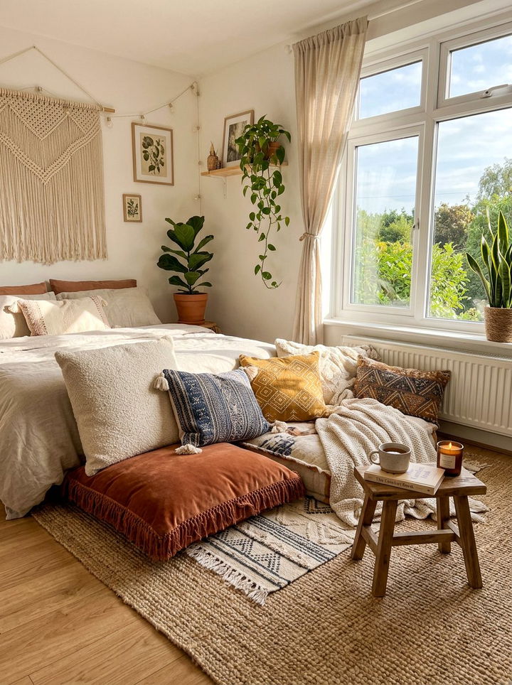 Floor cushion seating - 30 cheap bedroom furniture ideas