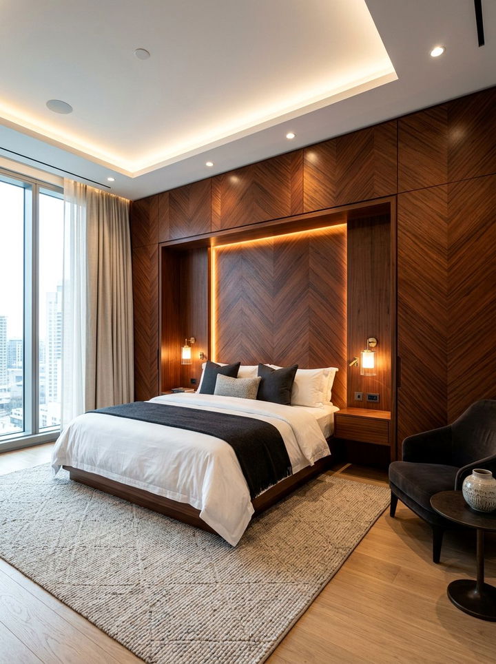 Floor to Ceiling Chevron Wood Paneling - 30 bedroom chevron wall ideas