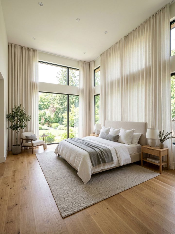 Floor to ceiling curtain - 30 restful bedroom ideas