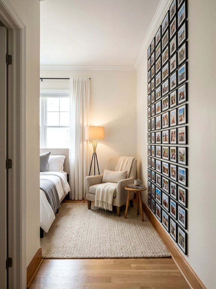 Floor to ceiling photo wall - 30 bedroom memory wall ideas