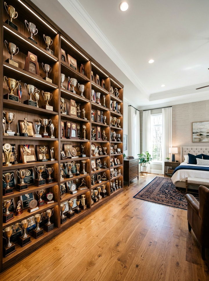 Floor to ceiling rack - 30 bedroom trophy display ideas