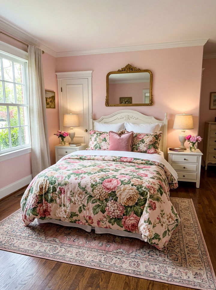 Floral Bedding Pink Walls - 30 bedroom dusty pink walls