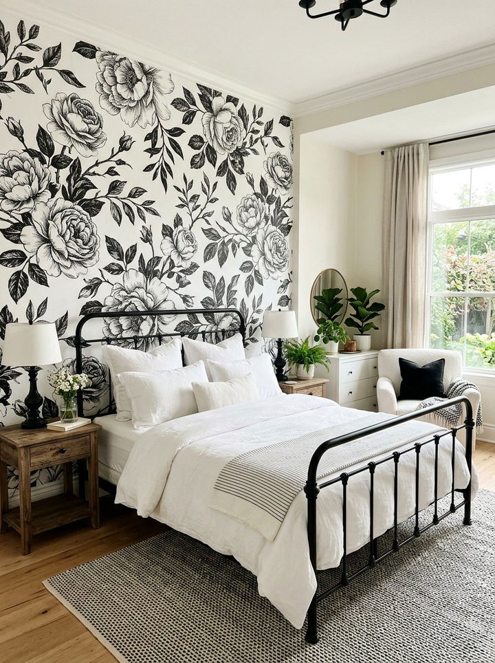 Floral Black And White Bedroom - 30 black and white bedroom ideas