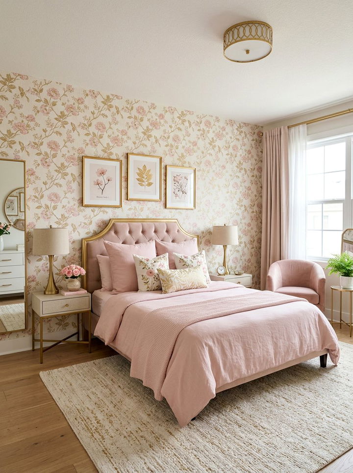 Floral Blush Gold Bedroom - 30 blush and gold bedroom ideas