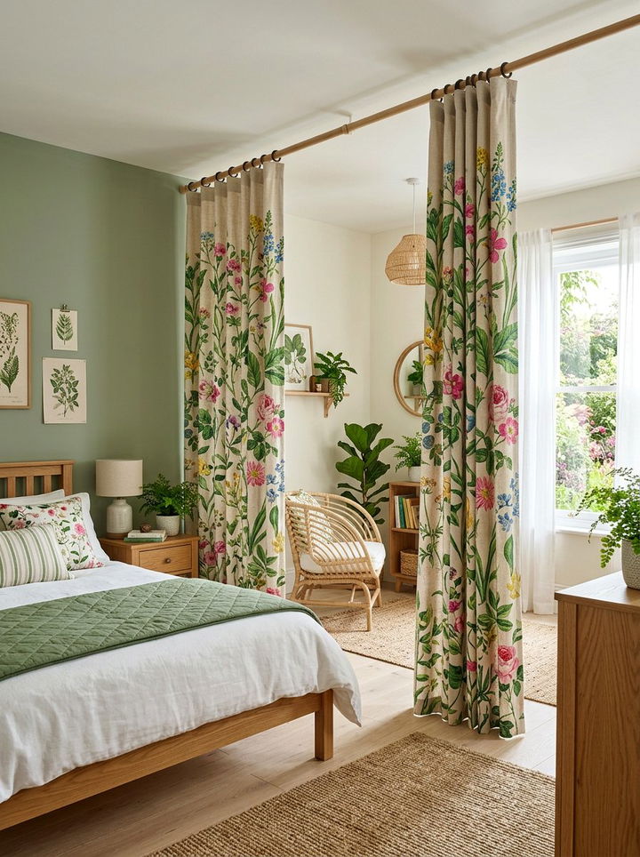 Floral Pattern Divider - 30 bedroom curtain dividers