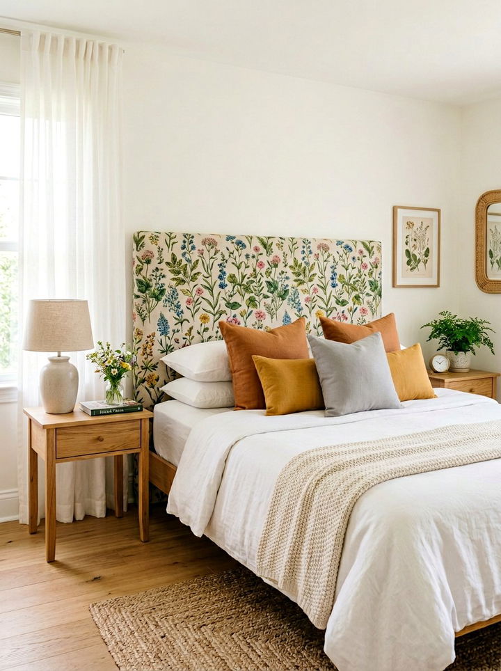 Floral Pattern Linen Headboard - 30 bedroom linen headboards