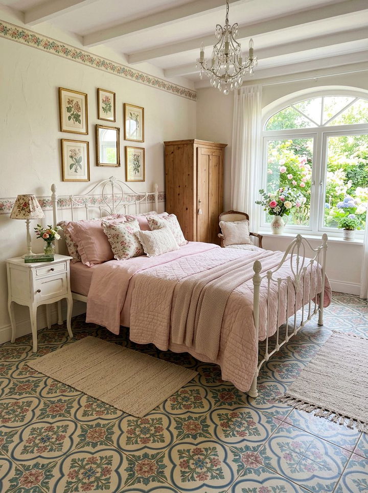 Floral Pattern Tile - 30 bedroom tile ideas