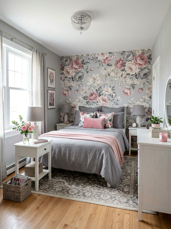 Floral Pink and Gray Bedroom - 30 pink gray bedroom ideas
