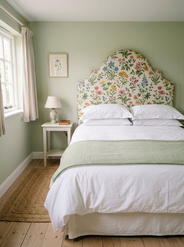 Floral Print Fabric Headboard - 30 bedroom upholstered headboards