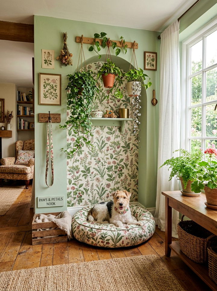 Floral Theme Dog Space - 30 dog bedroom ideas