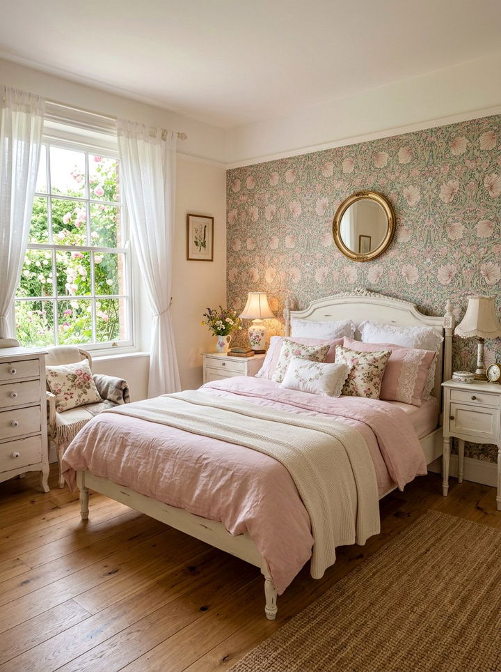 Floral Wallpaper Accent - 30 country house bedroom ideas