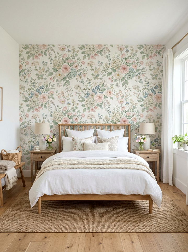 Floral Wallpaper Accent Wall - 30 bedroom focal point ideas