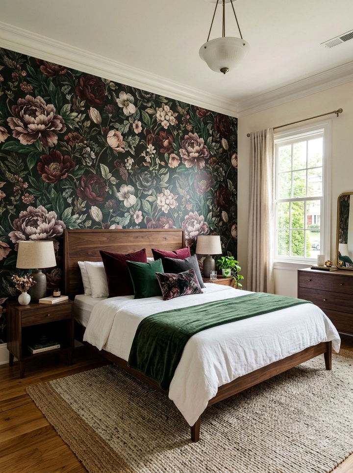 Floral Wallpaper Accent Wall - 30 bedroom statement piece ideas