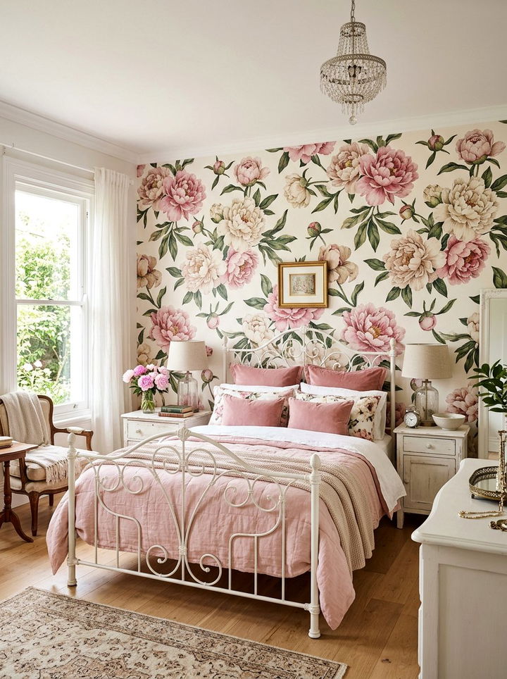 Floral Wallpaper Accent - 30 bedroom conversation starter ideas