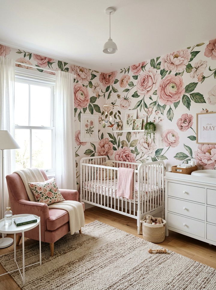 Floral Wallpaper Nursery - 30 newborn bedroom ideas