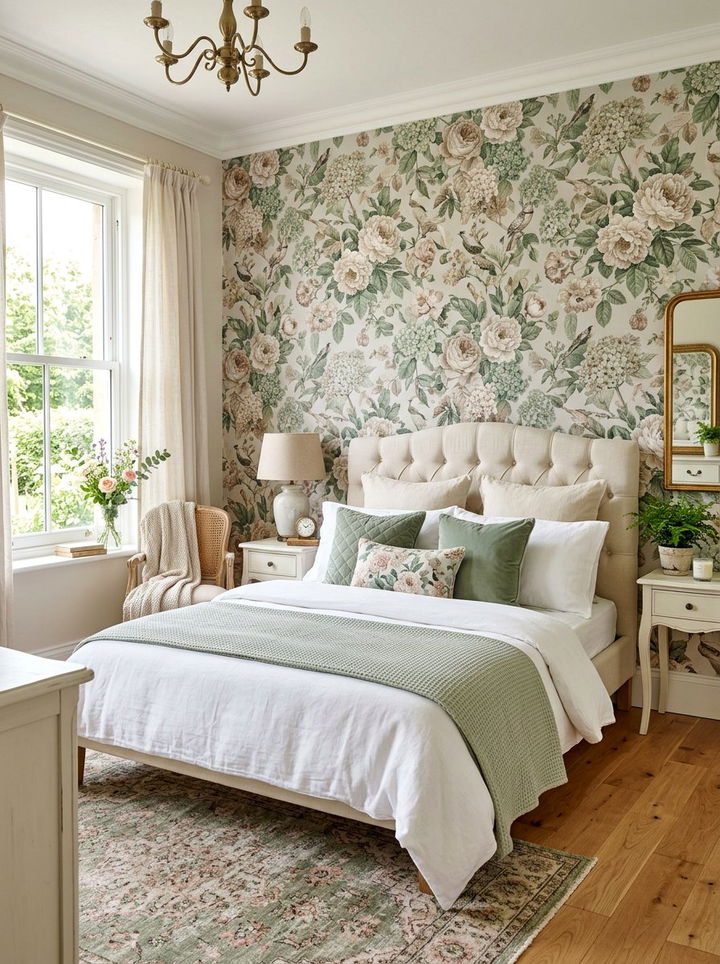 Floral Wallpaper Wall - 30 bedroom accent wall ideas