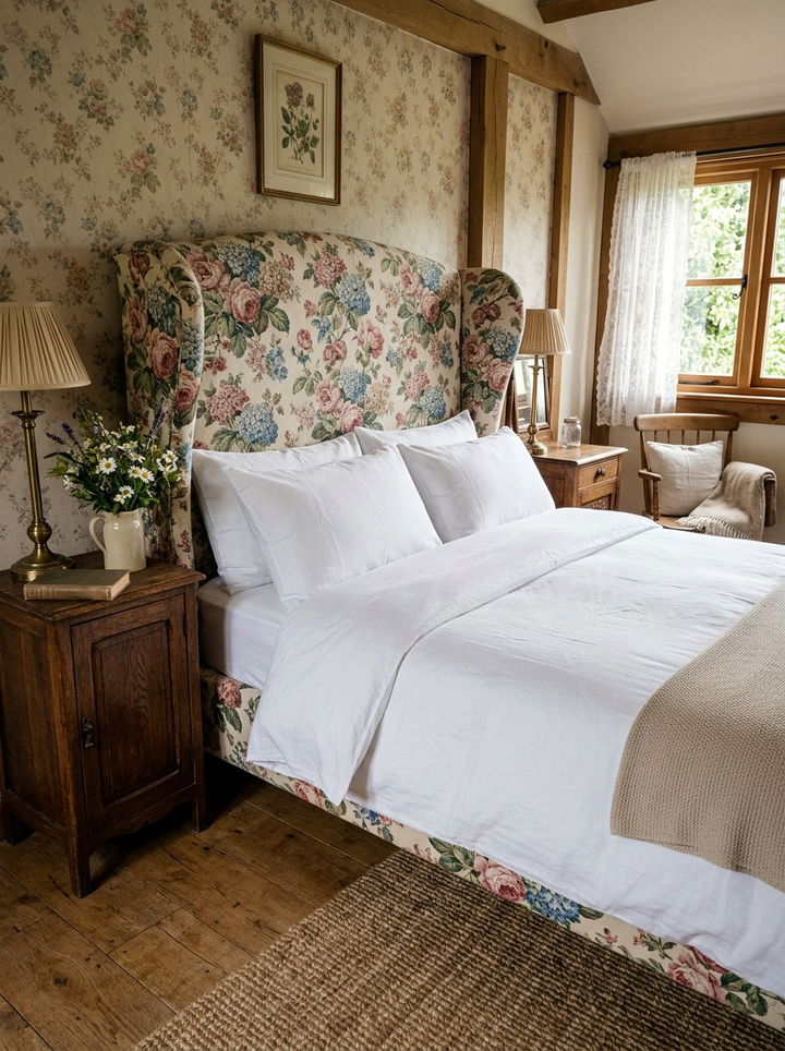 Floral Wingback Headboard - 30 bedroom wingback headboards