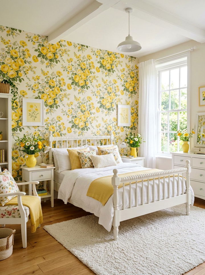 Floral Yellow And White Bedroom - 30 yellow and white bedroom ideas