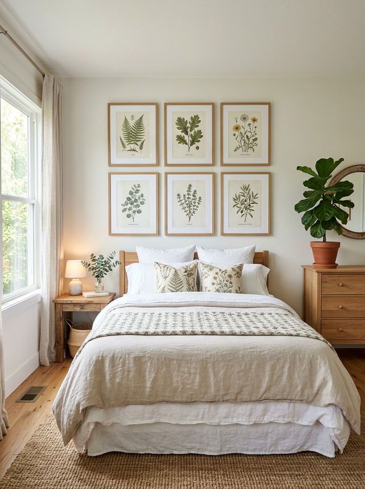Floral botanical prints - 30 rustic white bedroom ideas