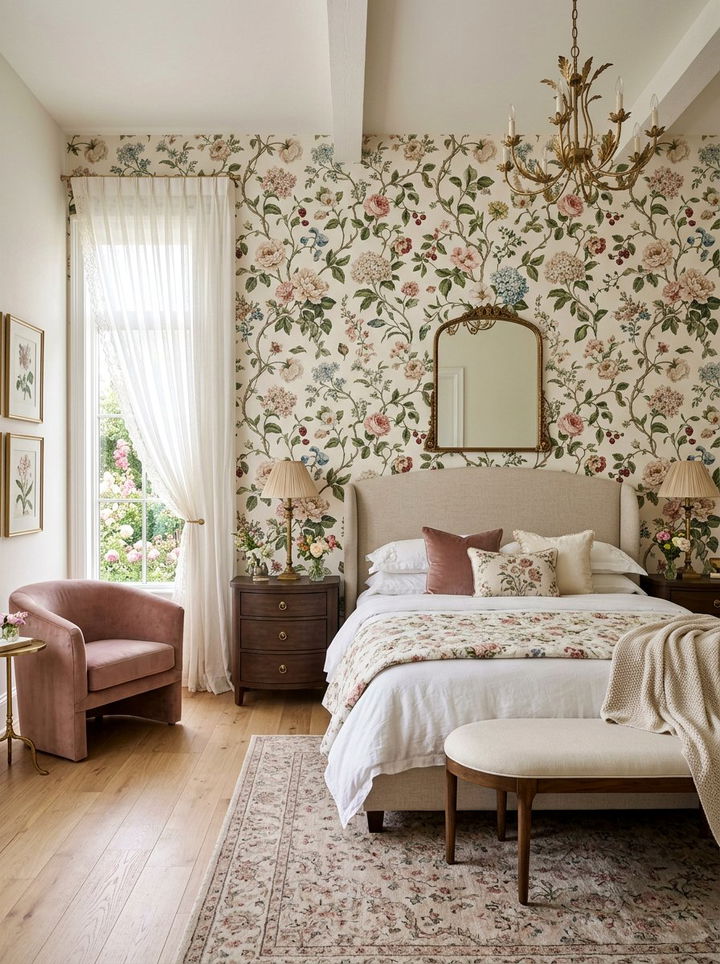 Floral botanical wallpaper bedroom - 30 botanical green bedroom ideas