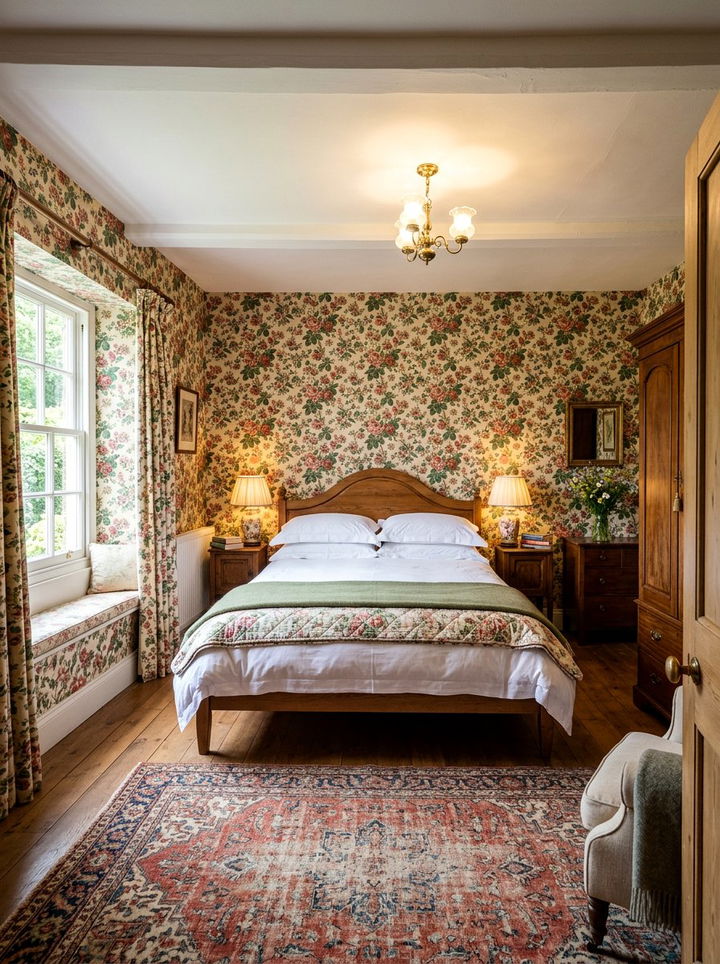 Floral chintz wallpaper - 30 grandmillennial bedroom ideas