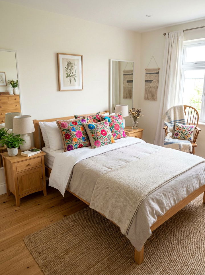 Floral embroidered pillows - 30 cottage core bedroom ideas