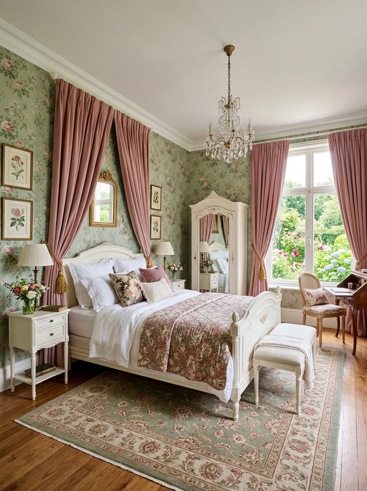Floral print French bedroom - 30 French country bedroom ideas