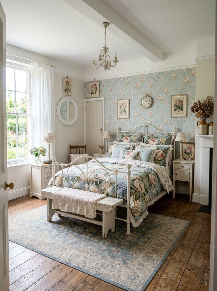 Floral print shabby chic bedroom - 30 French shabby chic bedroom ideas