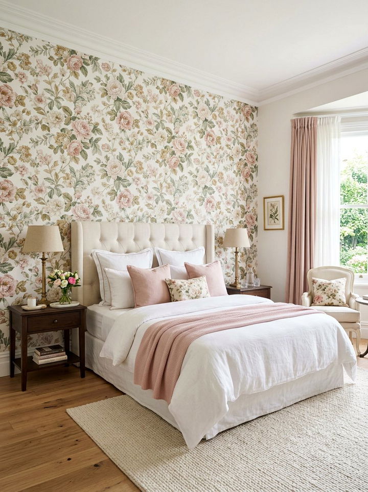 Floral wallpaper wall - 30 bedroom feature wall ideas