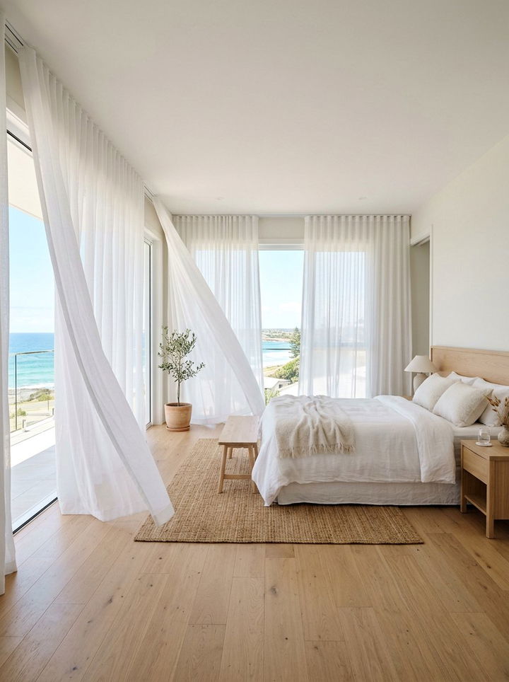 Flowing sheer curtain bedroom - 30 Greek bedroom ideas