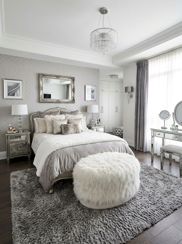 Fluffy White Stool - 30 bedroom stools