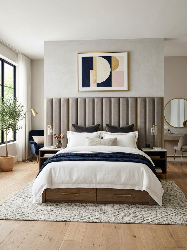 Fluted Headboard Storage Bed - 30 bedroom ottoman bed ideas