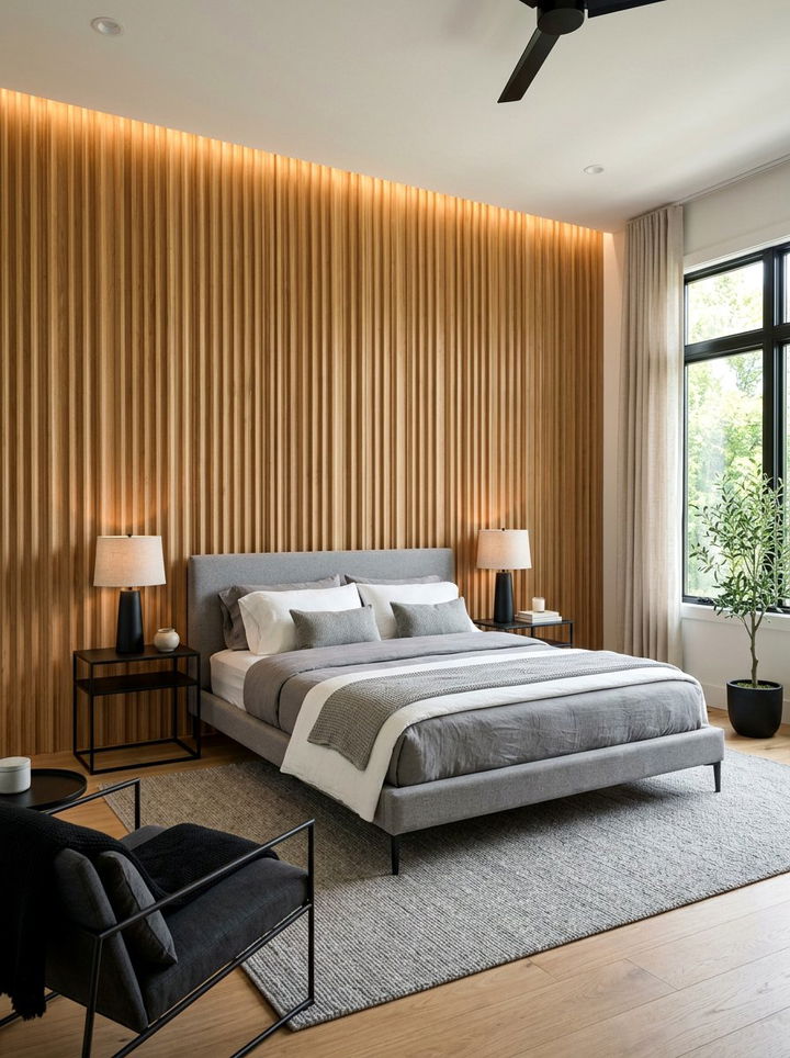 Fluted Wood Wall Bedroom - 30 trending bedroom ideas