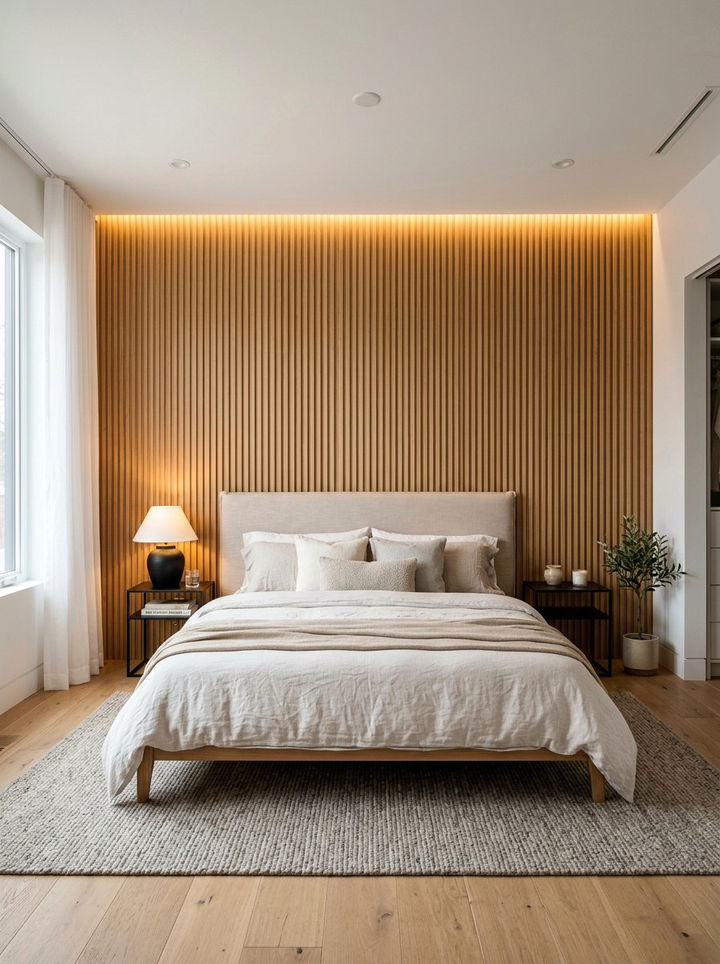 Fluted Wood Wall - 30 bedroom wall texture ideas
