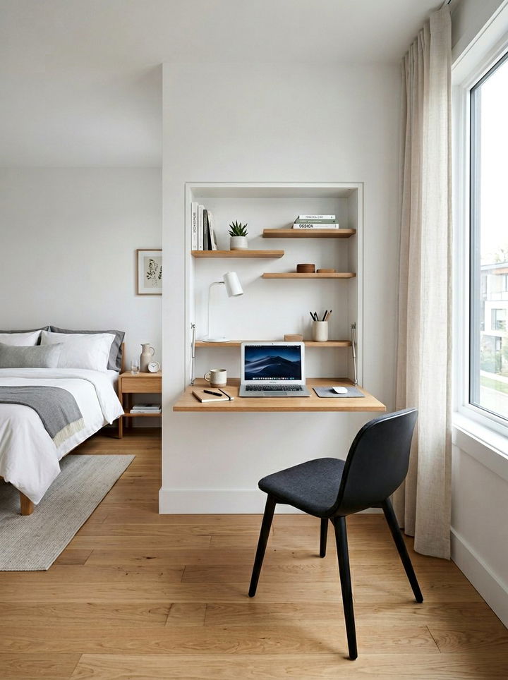 Fold Down Murphy Desk - 30 bedroom workstation designs