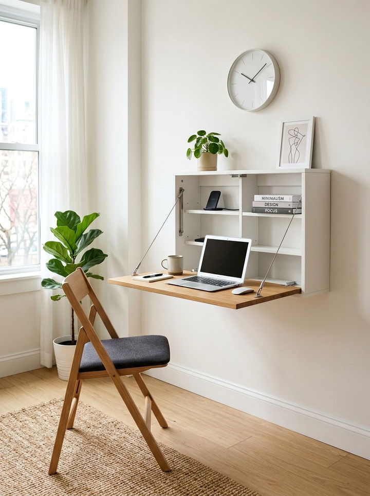 Fold Down Wall Desk - 30 bedroom workspace ideas