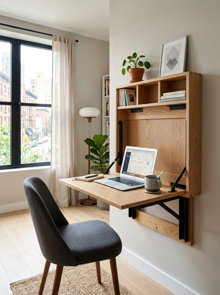 Folding Wall Desk - 30 bedroom compact furniture ideas