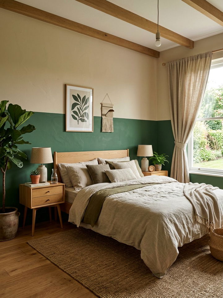 Forest Green And Beige Wall - 30 bedroom two tone walls