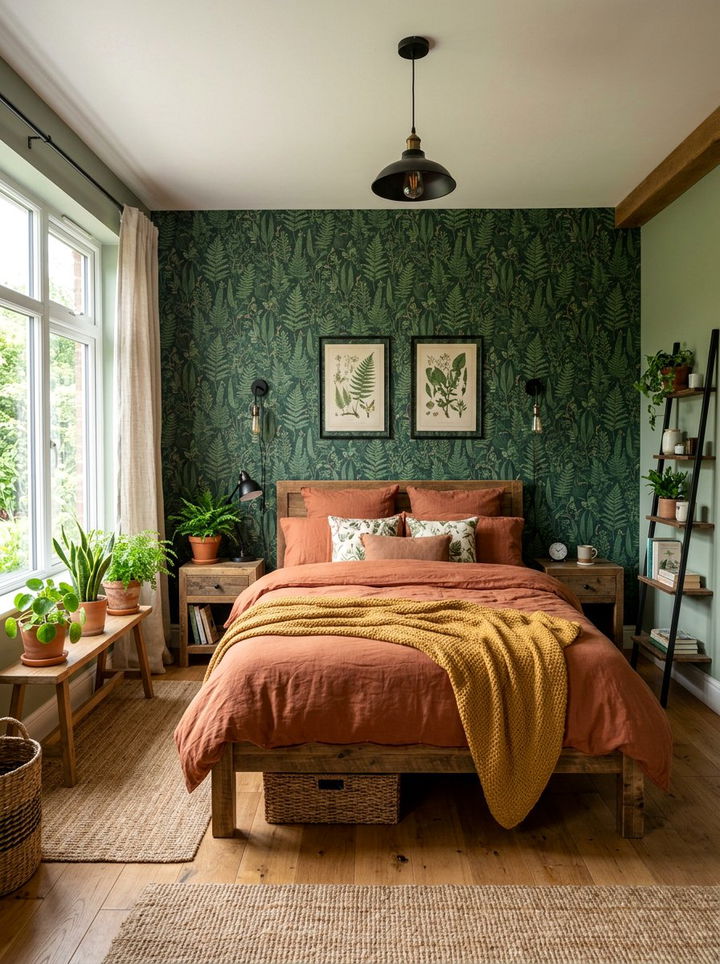Forest Green Botanical Bedroom - 30 bedroom bold wallpapers