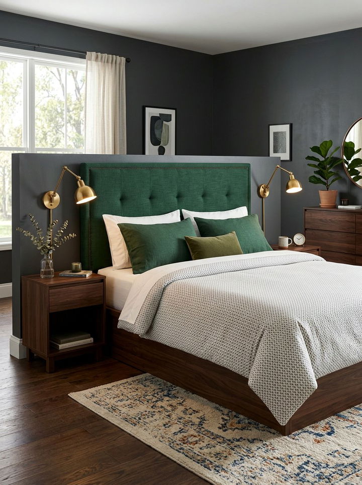 Forest Green Linen Headboard - 30 bedroom linen headboards