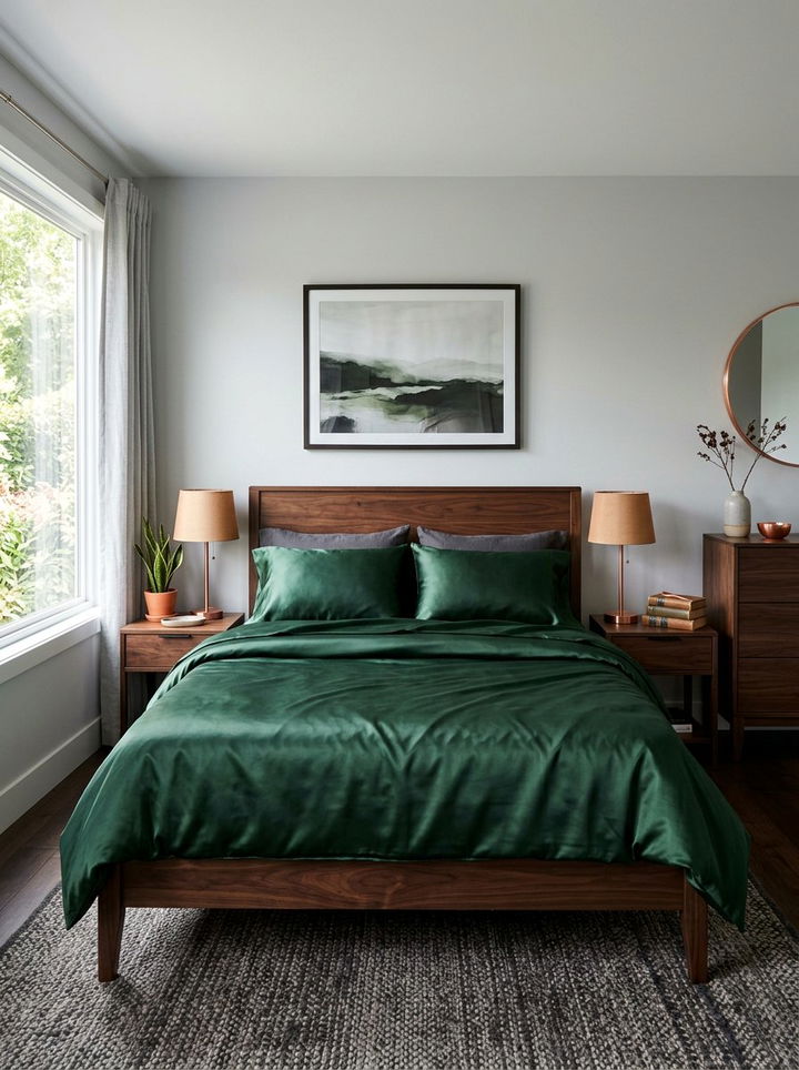 Forest Green Satin Sheets - 30 bedroom satin bedding ideas