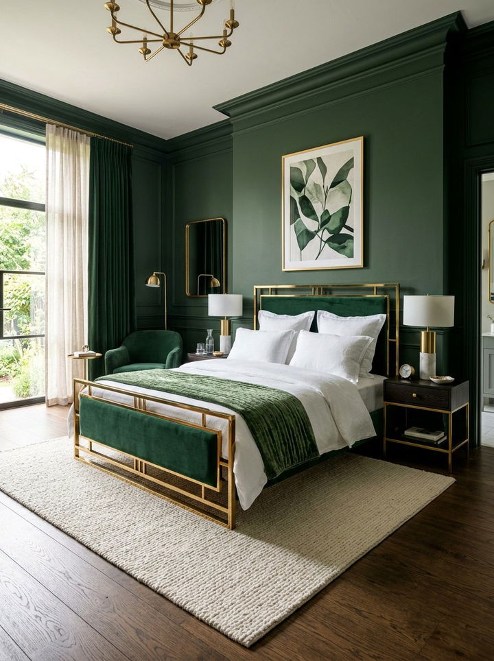 Forest Green Velvet Bed Gold Frame - 30 green and gold bedroom color combo