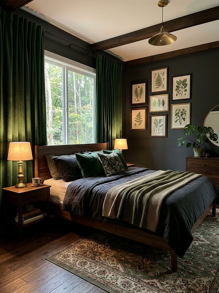 Forest Green Velvet Drapes - 30 bedroom drapes