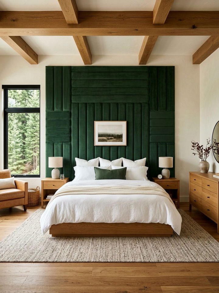 Forest Green Velvet Floor To Ceiling Headboard - 30 bedroom velvet headboards