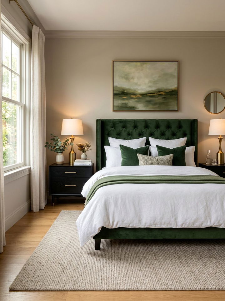 Forest Green Velvet Headboard Black Nightstand - 30 forest green and black bedroom ideas