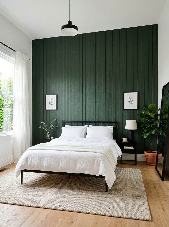Forest Green Wood Paneling - 30 green bedroom decor ideas