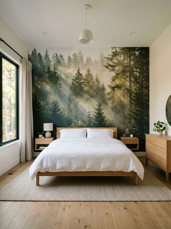 Forest Wall Mural - 30 woodland bedroom ideas