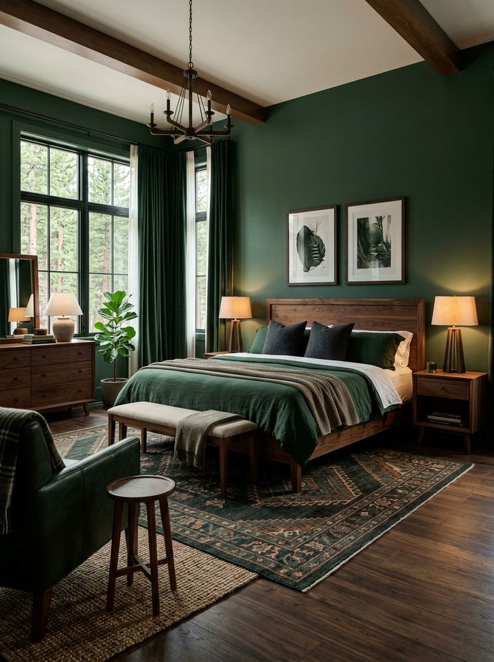 Forest green and wood bedroom - 30 two tone bedroom ideas