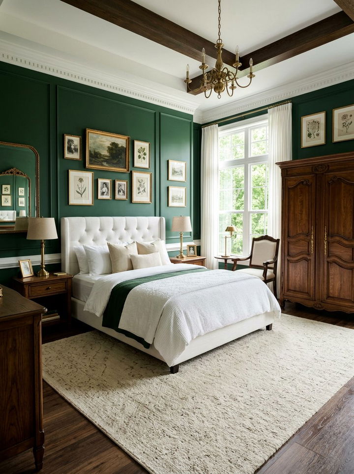 Forest green antique bedroom - 30 vintage bedroom color ideas